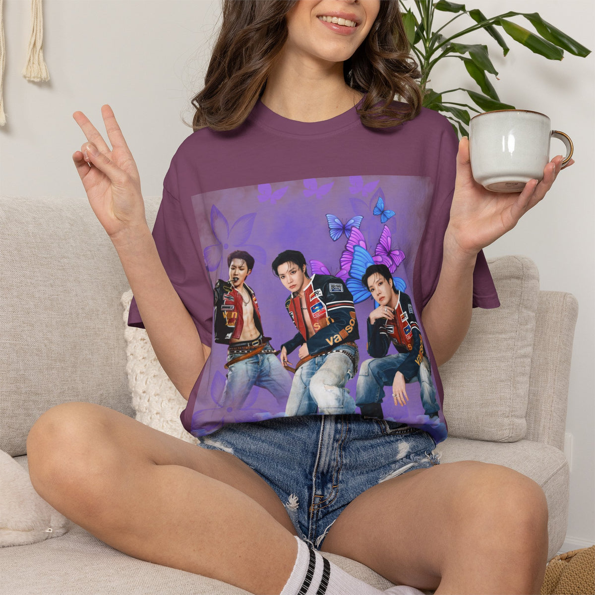 JHOPE Graphic T-Shirt — Purple Floral Portrait Tee