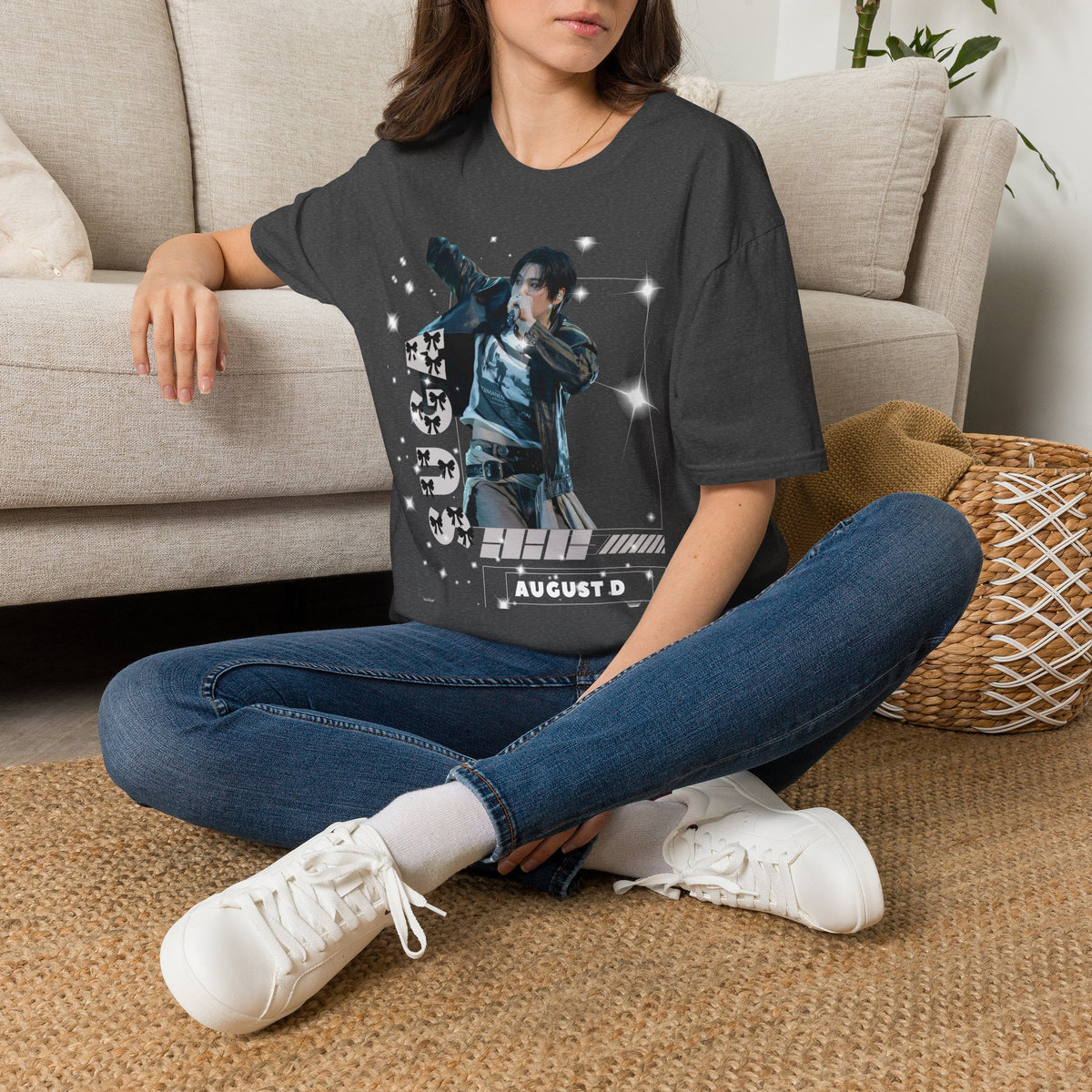 Vintage K-Pop Idol Graphic Tee — "SUGA 93" Sparkle Jersey Shirt