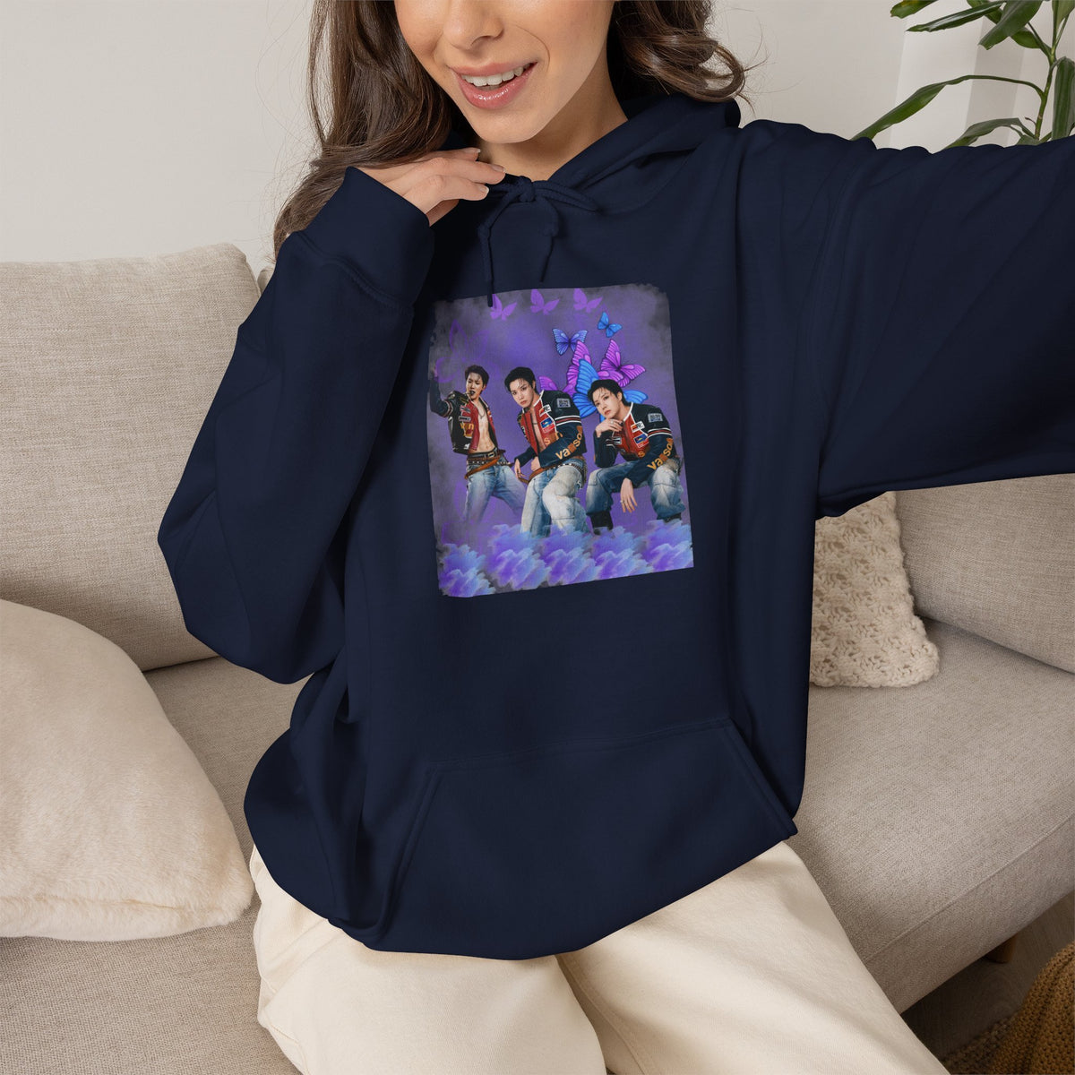 JHOPE Photo Hoodie — Purple Watercolor Floral Crew Sweatshirt