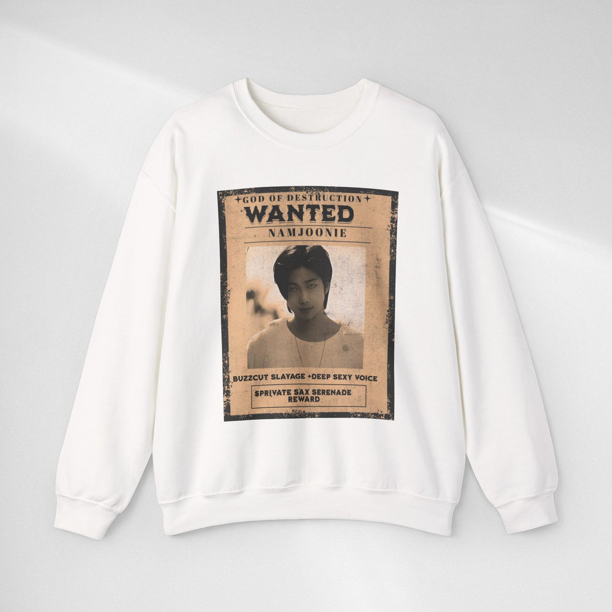 Wanted Poster Crewneck Sweatshirt — 'Wanted: Namjoonie' Vintage K-Pop Graphic