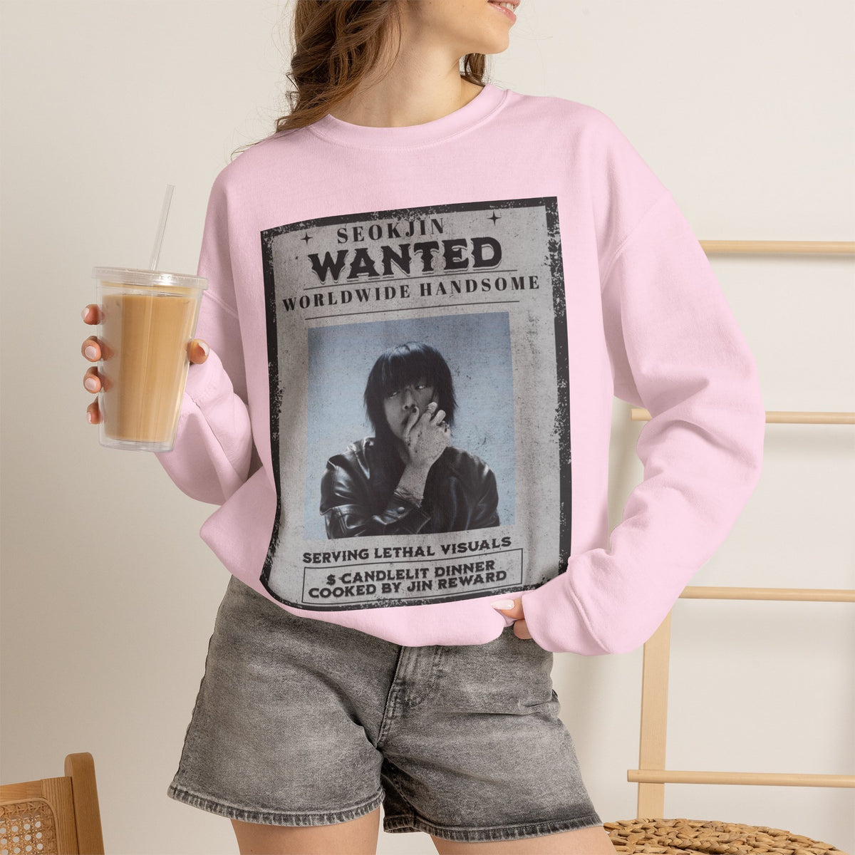 Crewneck Sweatshirt — 'Seojin Wanted: Worldwide Handsome' Vintage Poster Graphic