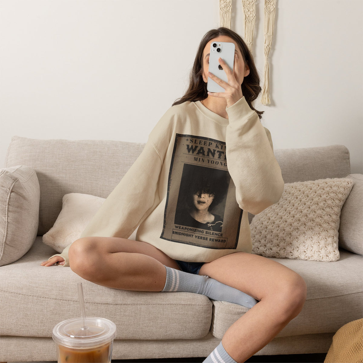 Suga Crewneck Sweatshirt - Vintage 'Sleep King Wanted' Gothic Poster Design
