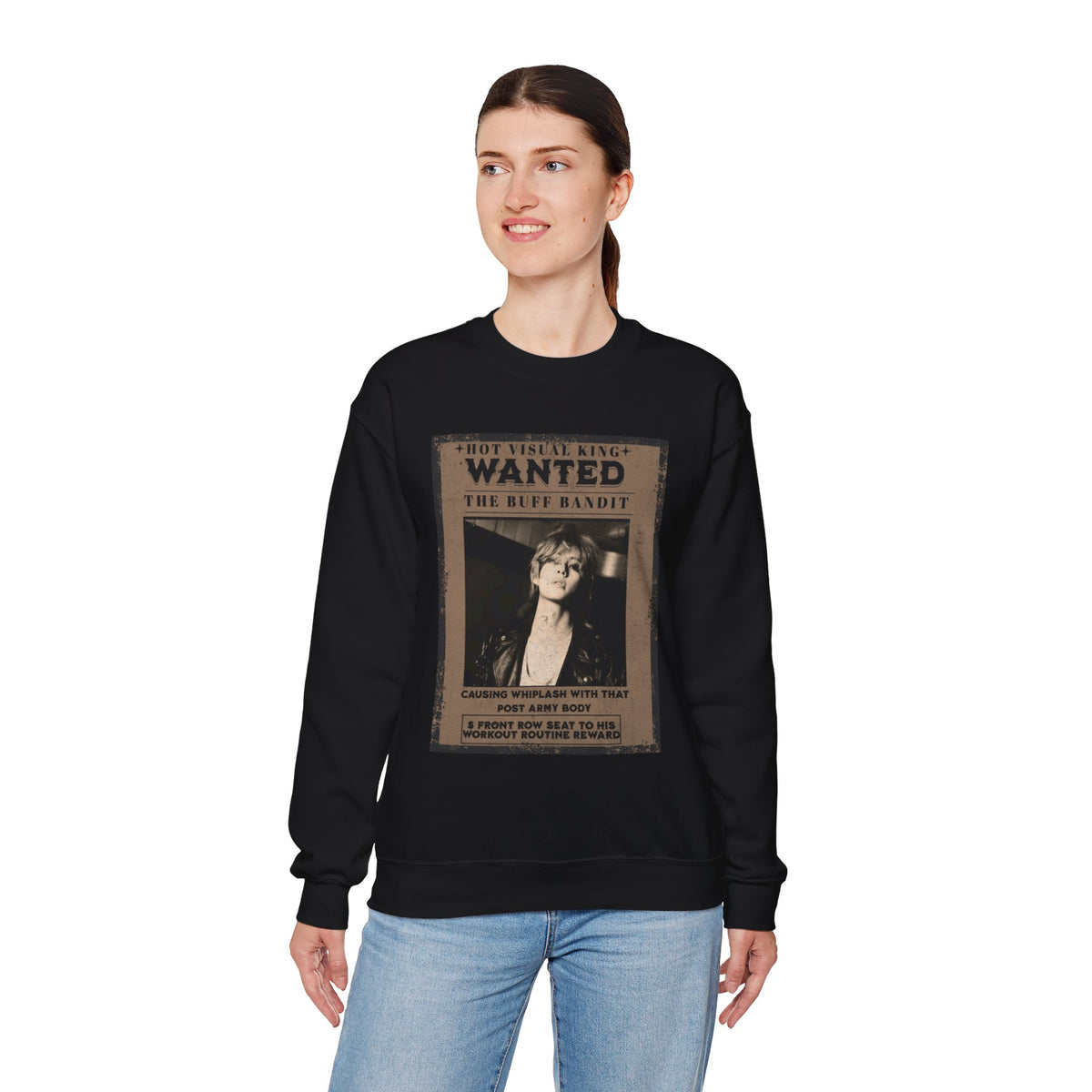 Wanted Poster Crewneck Sweatshirt — Vintage 'Buff Bandit' Graphic