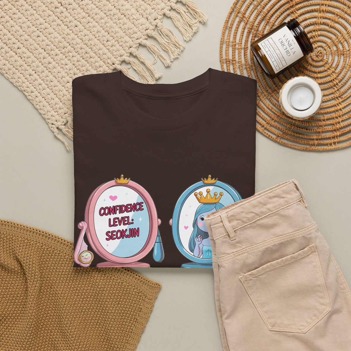 JIN Level Shirt — Cute Pink & Blue Mirrors Graphic Tee ("Comfort Level: Secure")