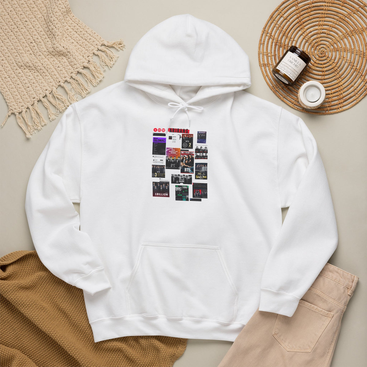 BTS Collage Hoodie — Retro Music Posters Graphic Sweatshirt