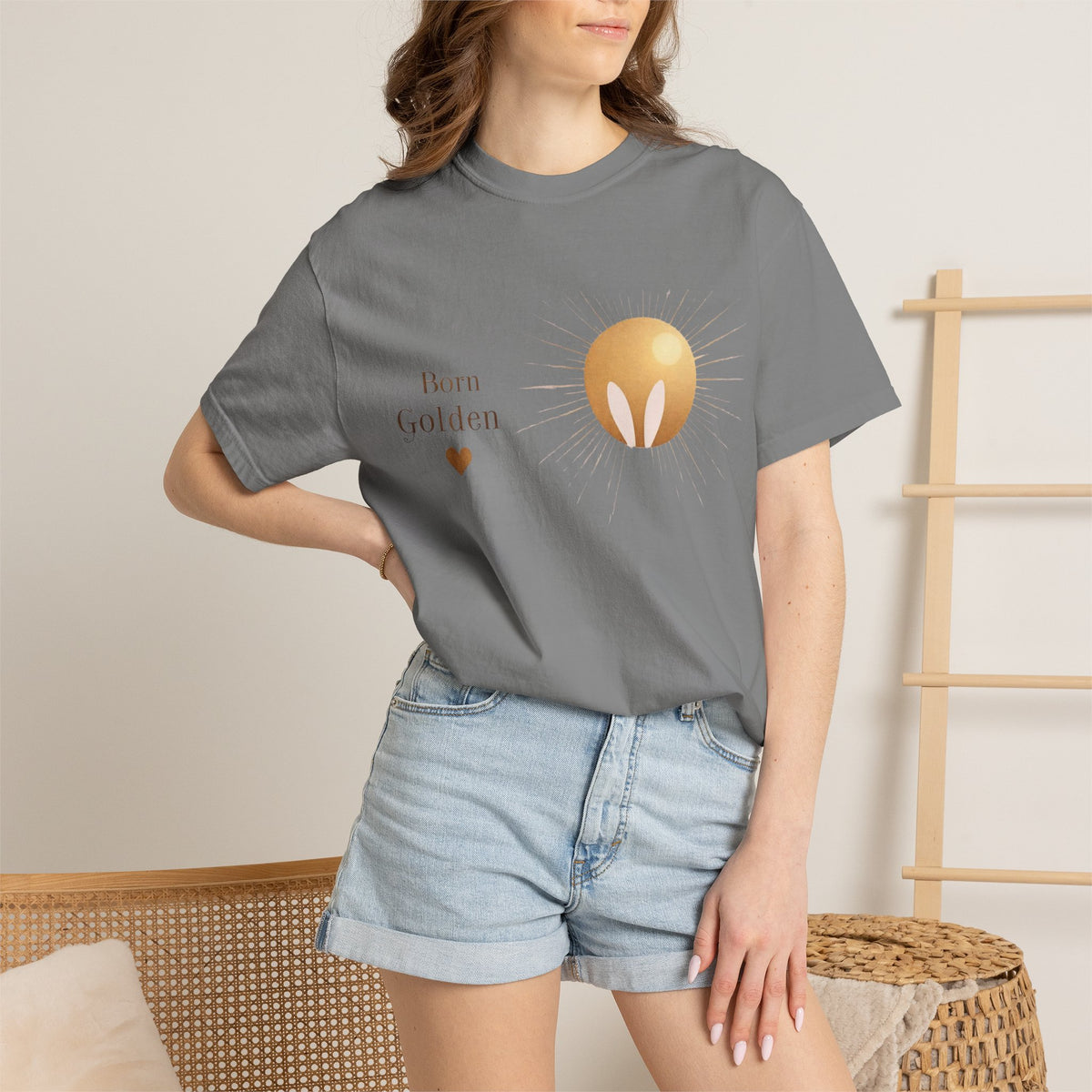 JK Born Golden Tee — Minimal Sun Badge Graphic T-Shirt
