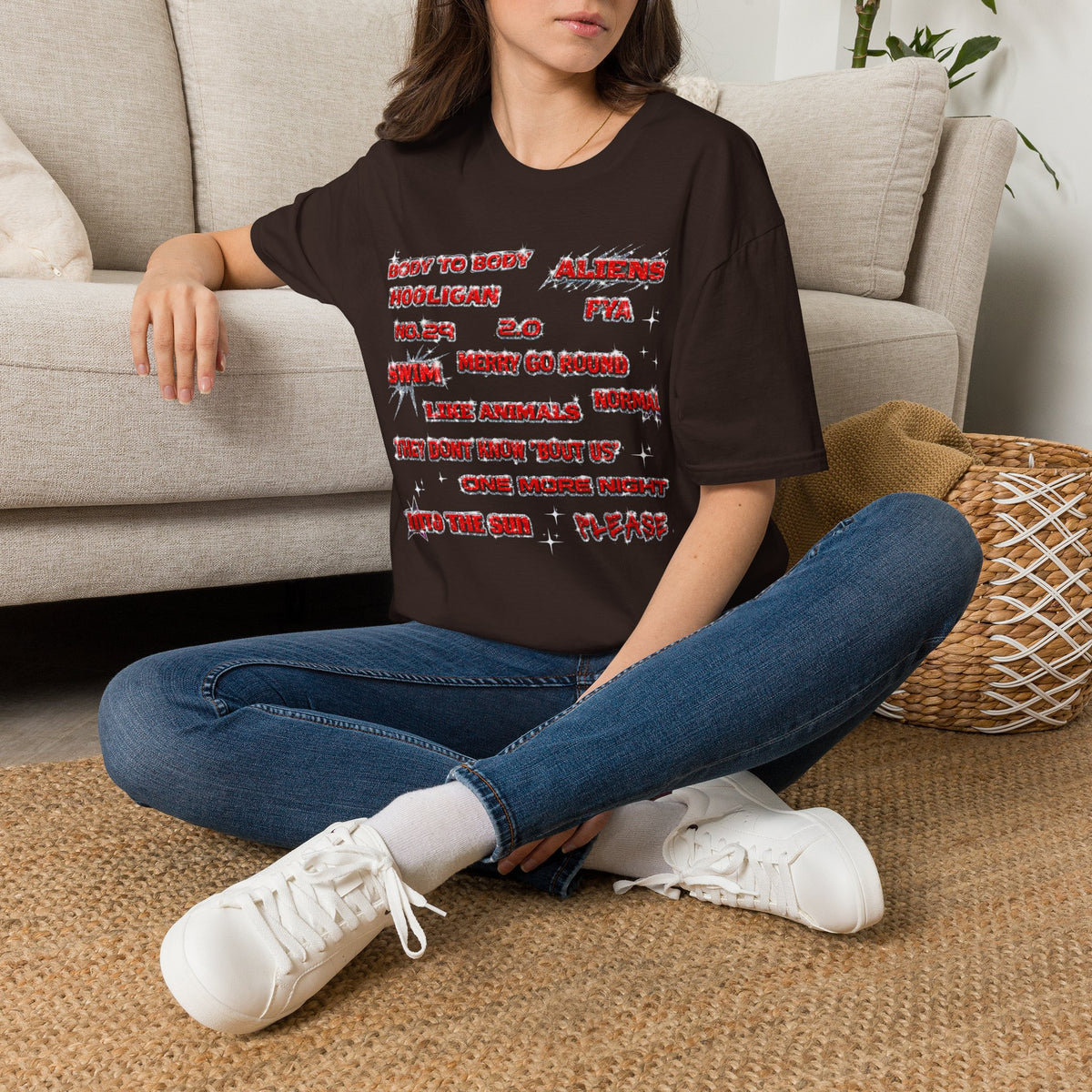 BTS Band Tee — Red  Text Graphic T‑Shirt