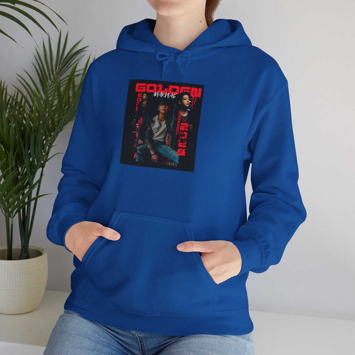 JK Hoodie - 'GOLDEN MAKNAE' Portrait Graphic Hoodie (Red Noir Band Art)