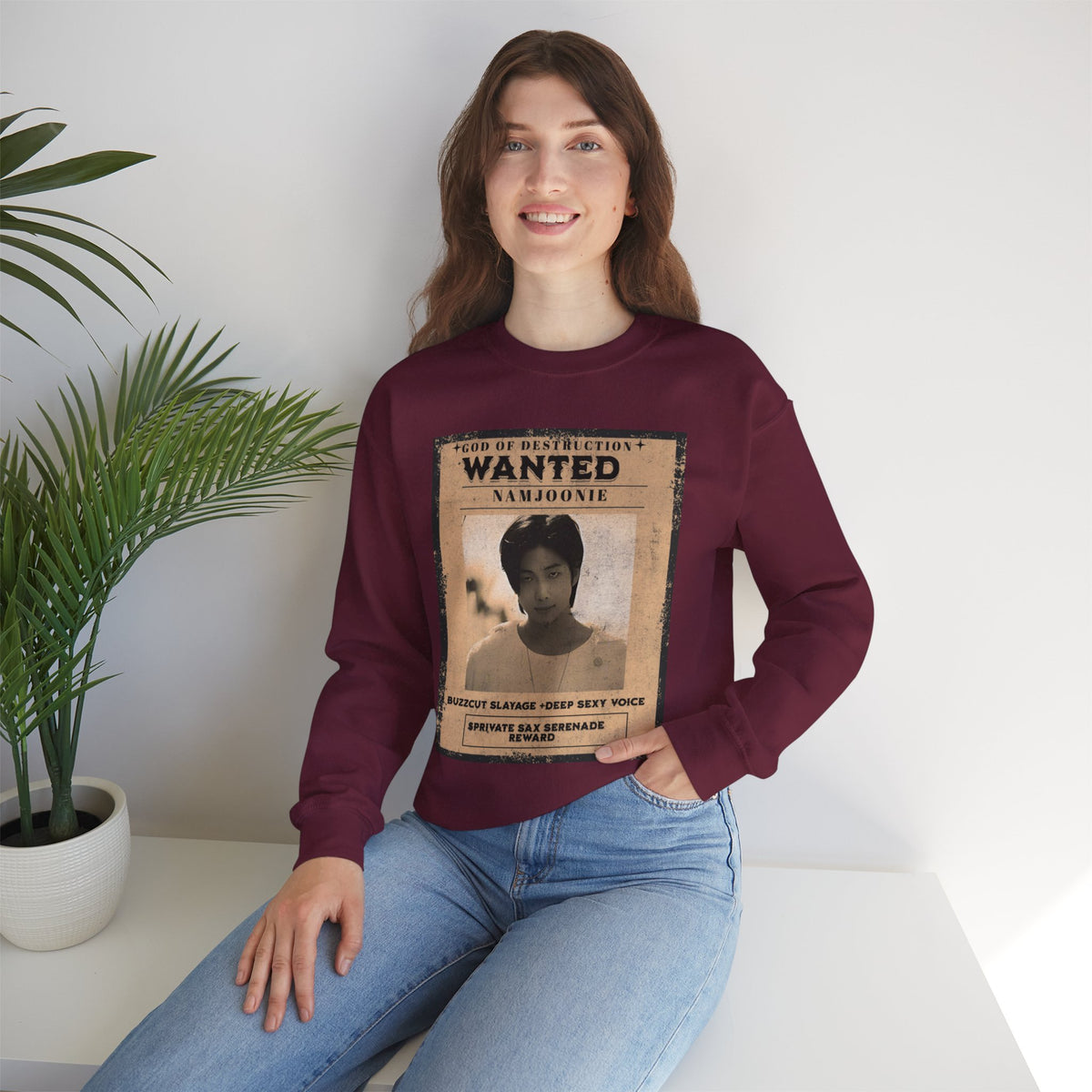 Wanted Poster Crewneck Sweatshirt — 'Wanted: Namjoonie' Vintage K-Pop Graphic