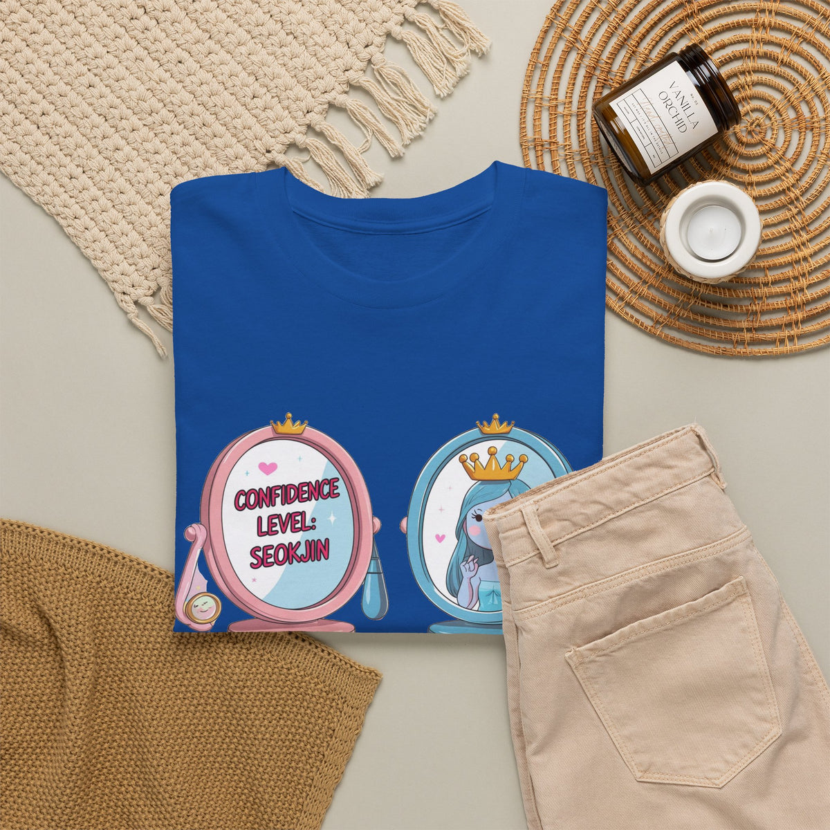JIN Level Shirt — Cute Pink & Blue Mirrors Graphic Tee ("Comfort Level: Secure")