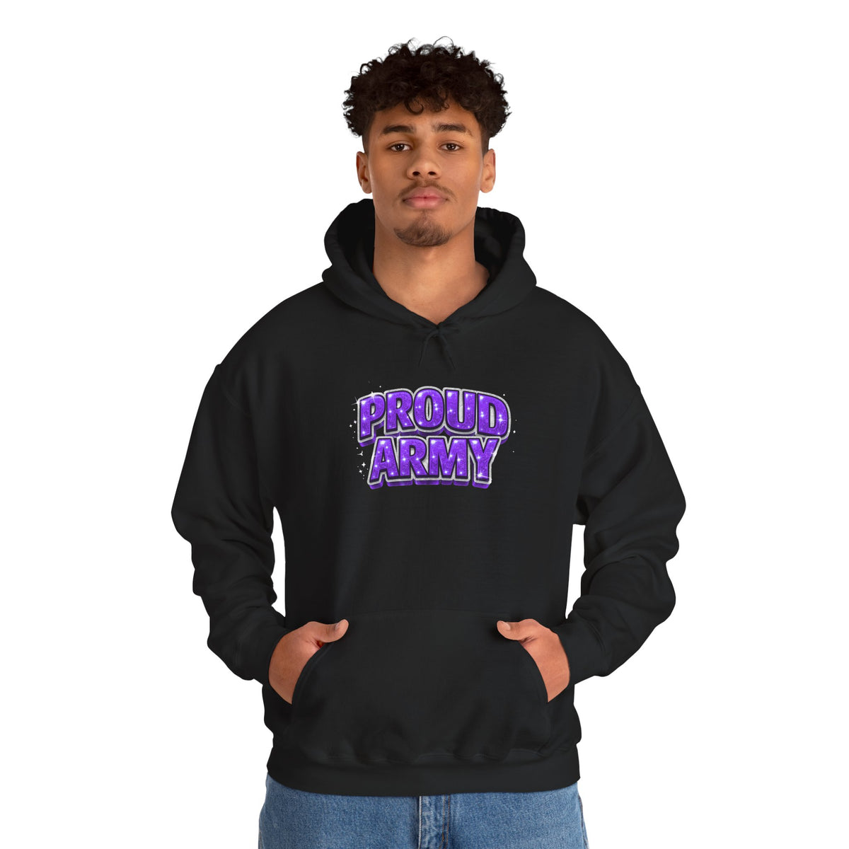 Proud Army Hoodie — Bold Purple Graphic  Pullover