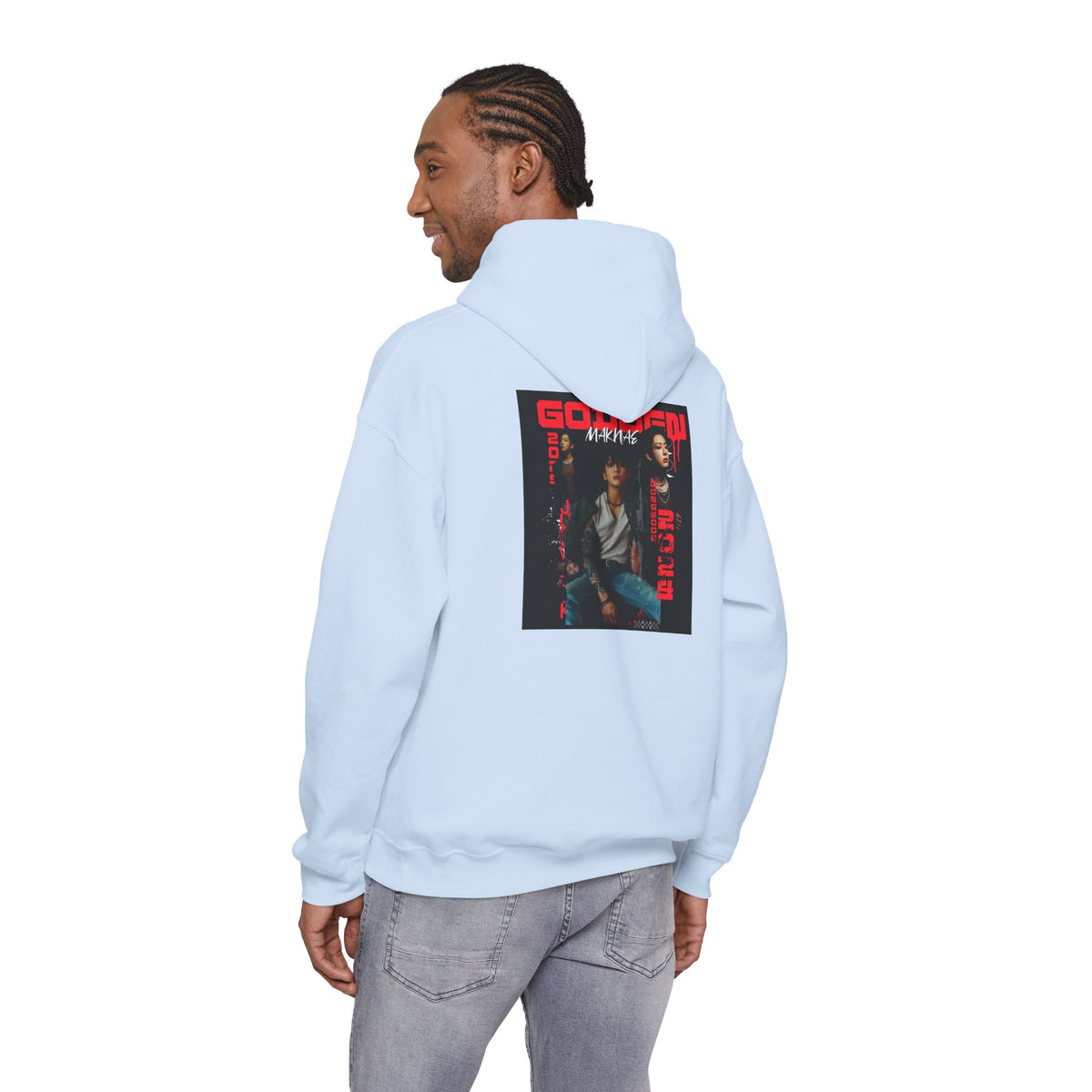 JK Hoodie - 'GOLDEN MAKNAE' Portrait Graphic Hoodie (Red Noir Band Art)