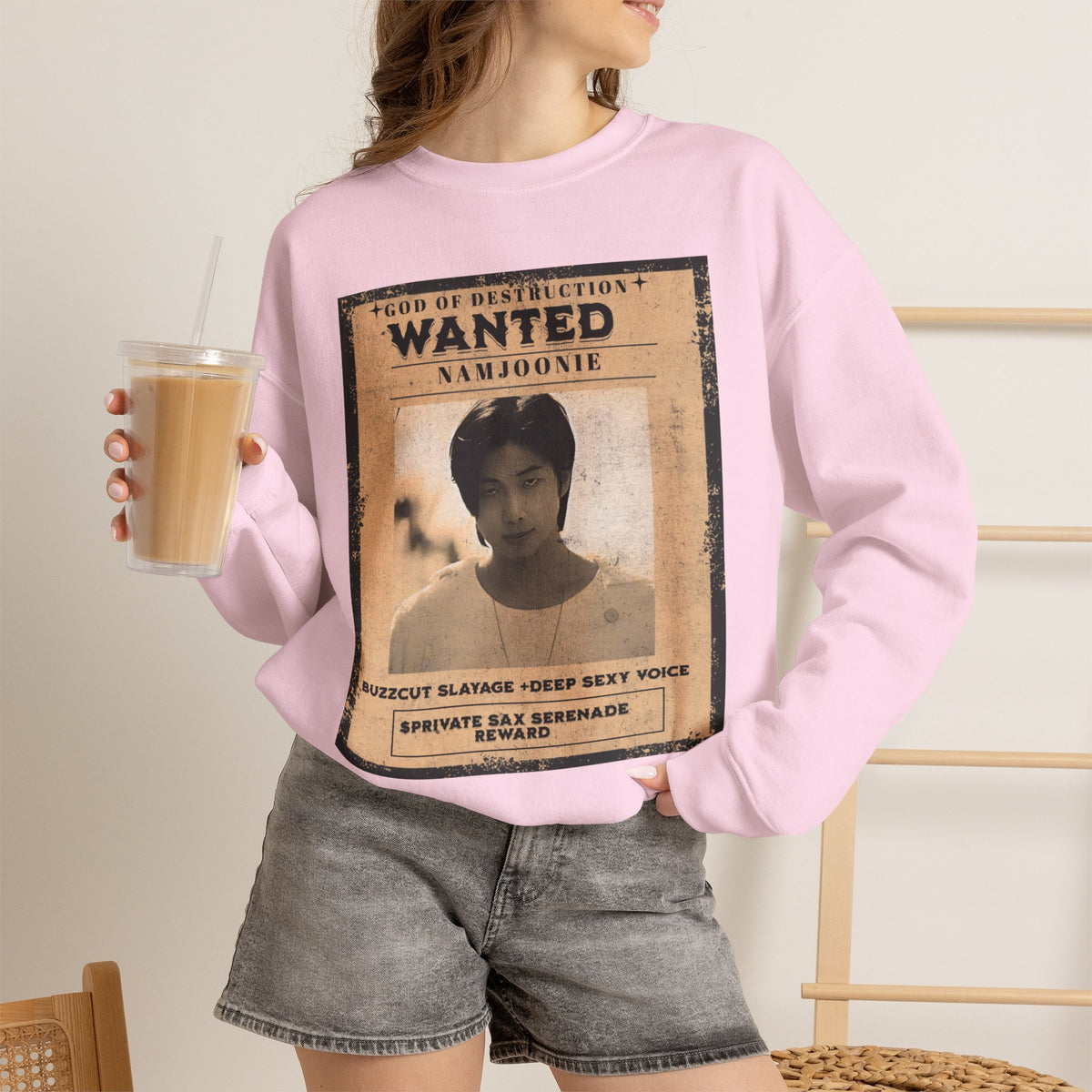 Wanted Poster Crewneck Sweatshirt — 'Wanted: Namjoonie' Vintage K-Pop Graphic