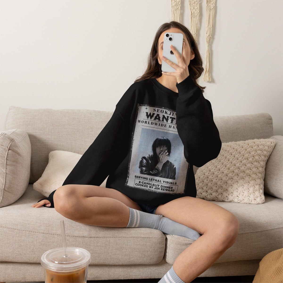 Crewneck Sweatshirt — 'Seojin Wanted: Worldwide Handsome' Vintage Poster Graphic