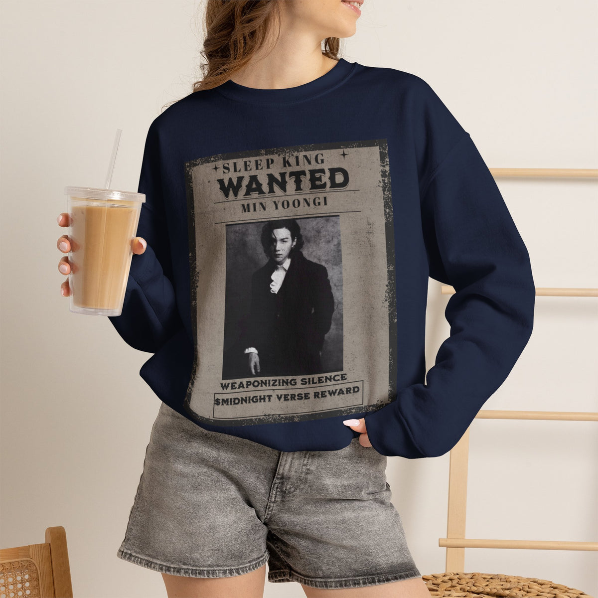 Suga Wanted Poster Crewneck Sweatshirt – Vintage 'Sleep King' Graphic