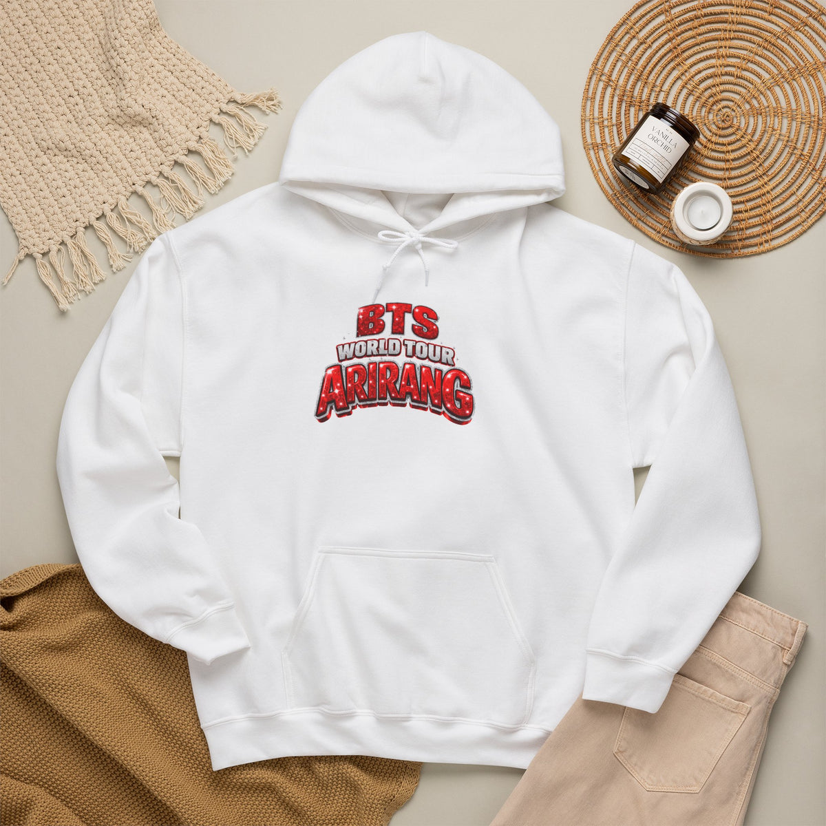 BTS Hoodie — "World Tour ARMY" Retro Red Graphic Pullover