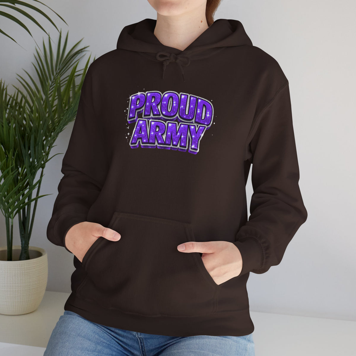 Proud Army Hoodie — Bold Purple Graphic  Pullover