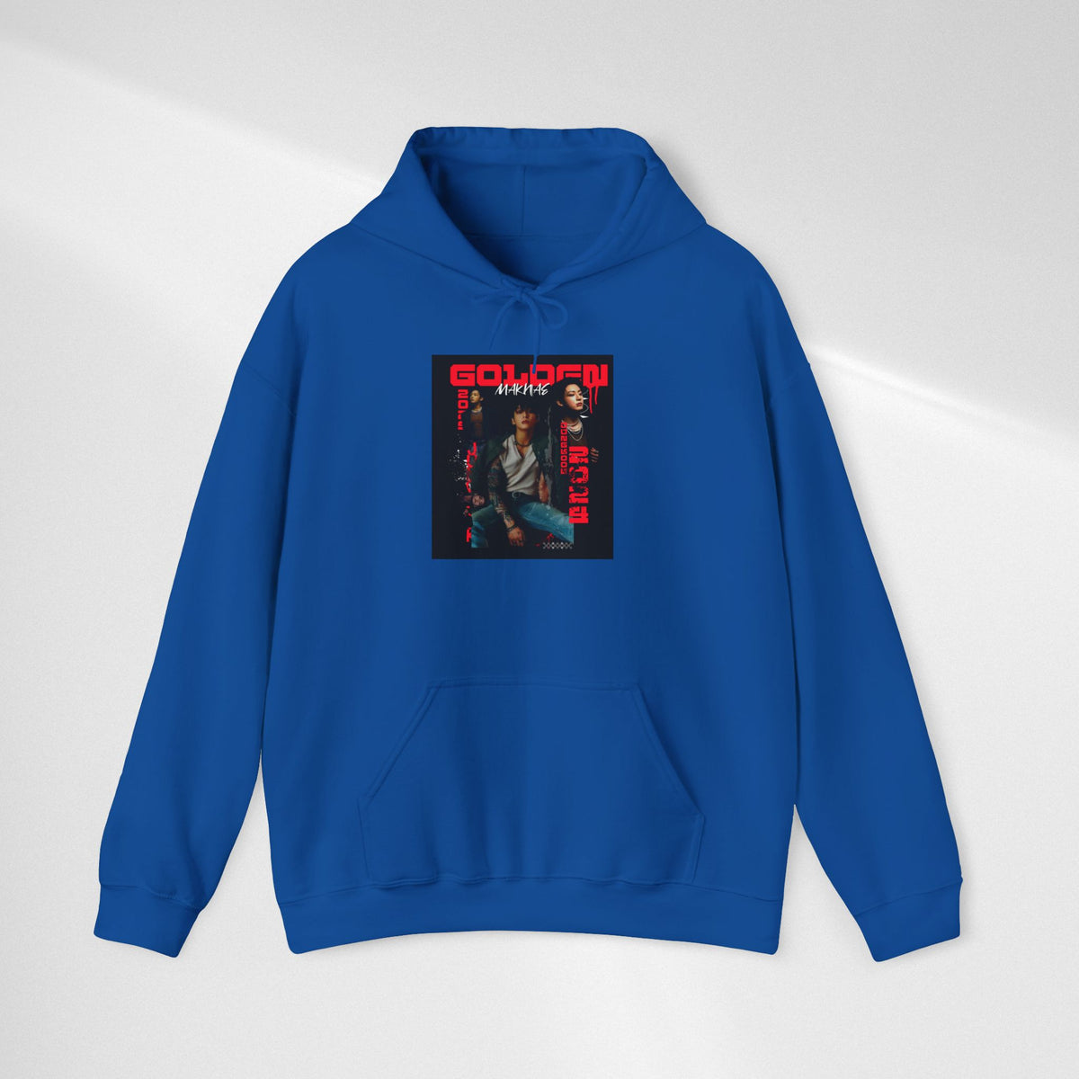 JK Hoodie - 'GOLDEN MAKNAE' Portrait Graphic Hoodie (Red Noir Band Art)