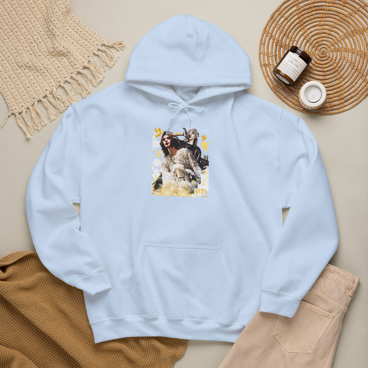 Jimin 95 Hoodie — K-Pop Fan Pullover with Photo Collage Front & Graphic Back