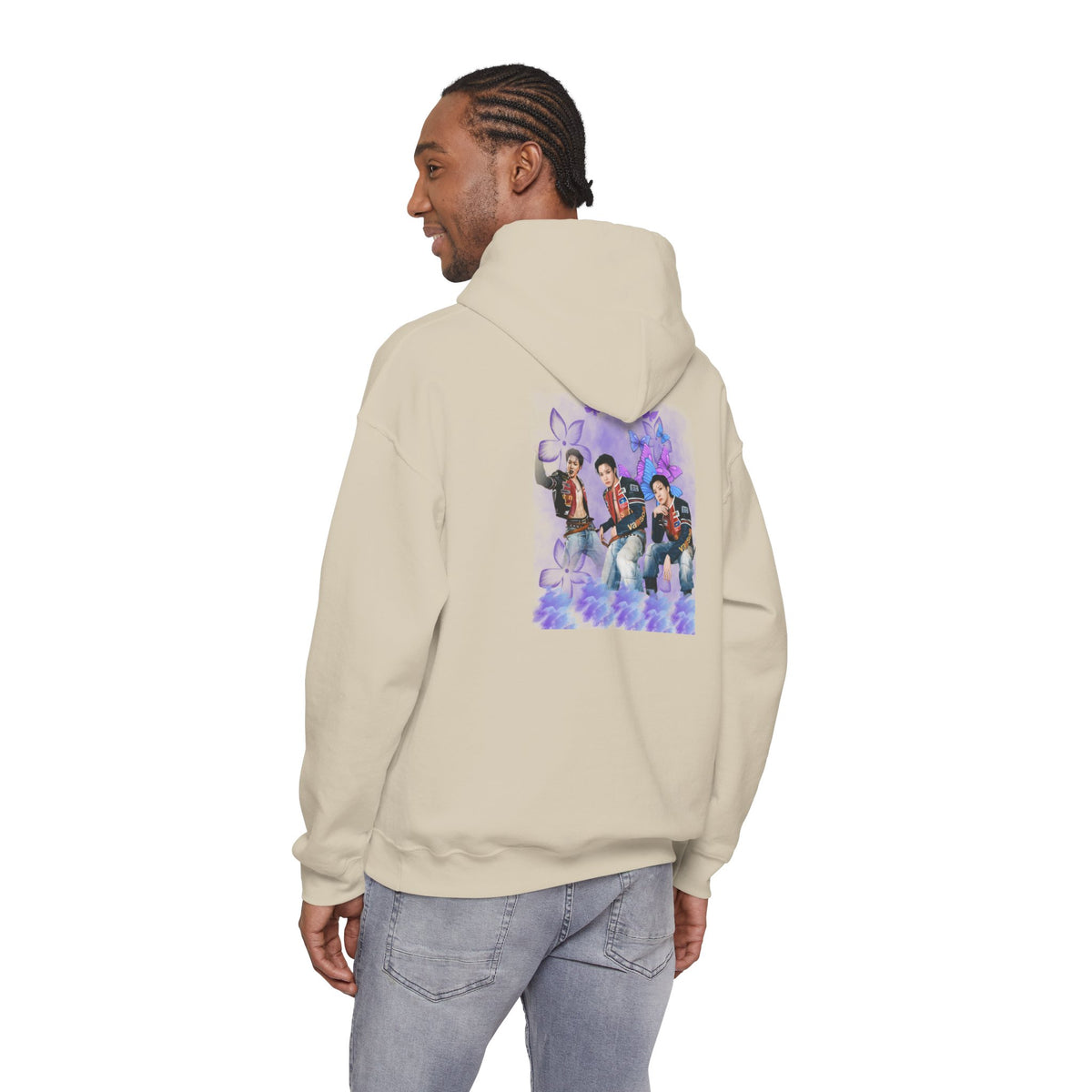 JHOPE Photo Hoodie — Purple Watercolor Floral Crew Sweatshirt