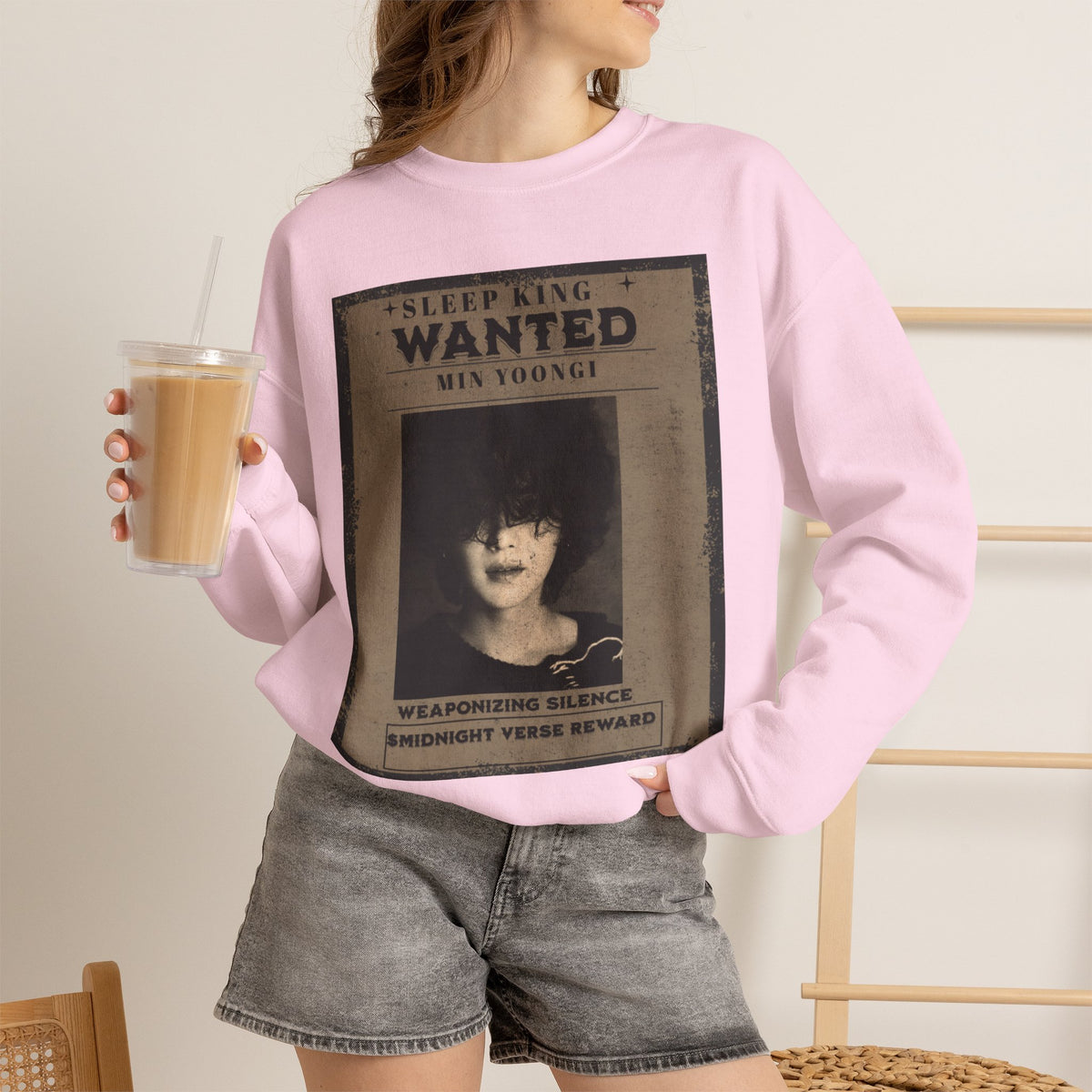 Suga Crewneck Sweatshirt - Vintage 'Sleep King Wanted' Gothic Poster Design