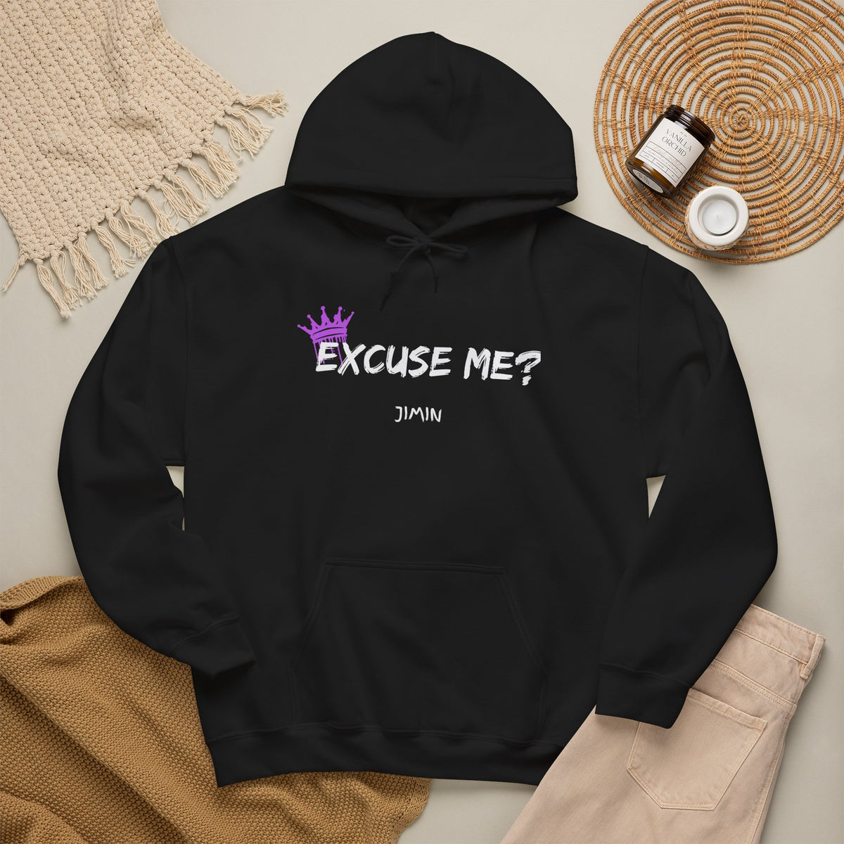 Excuse Me? Jimin Hoodie - K-Pop Fan Pullover with Crown Graphic