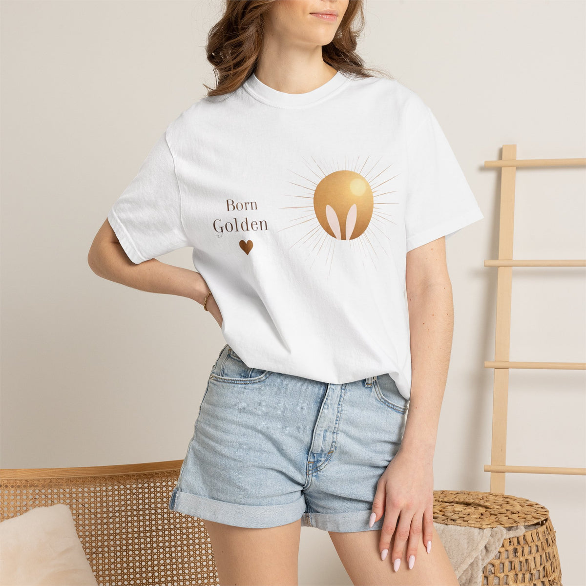 JK Born Golden Tee — Minimal Sun Badge Graphic T-Shirt