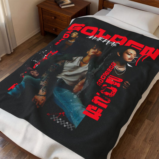 Jungkook Band Velveteen Plush Blanket – 'Golden' Graphic Throw
