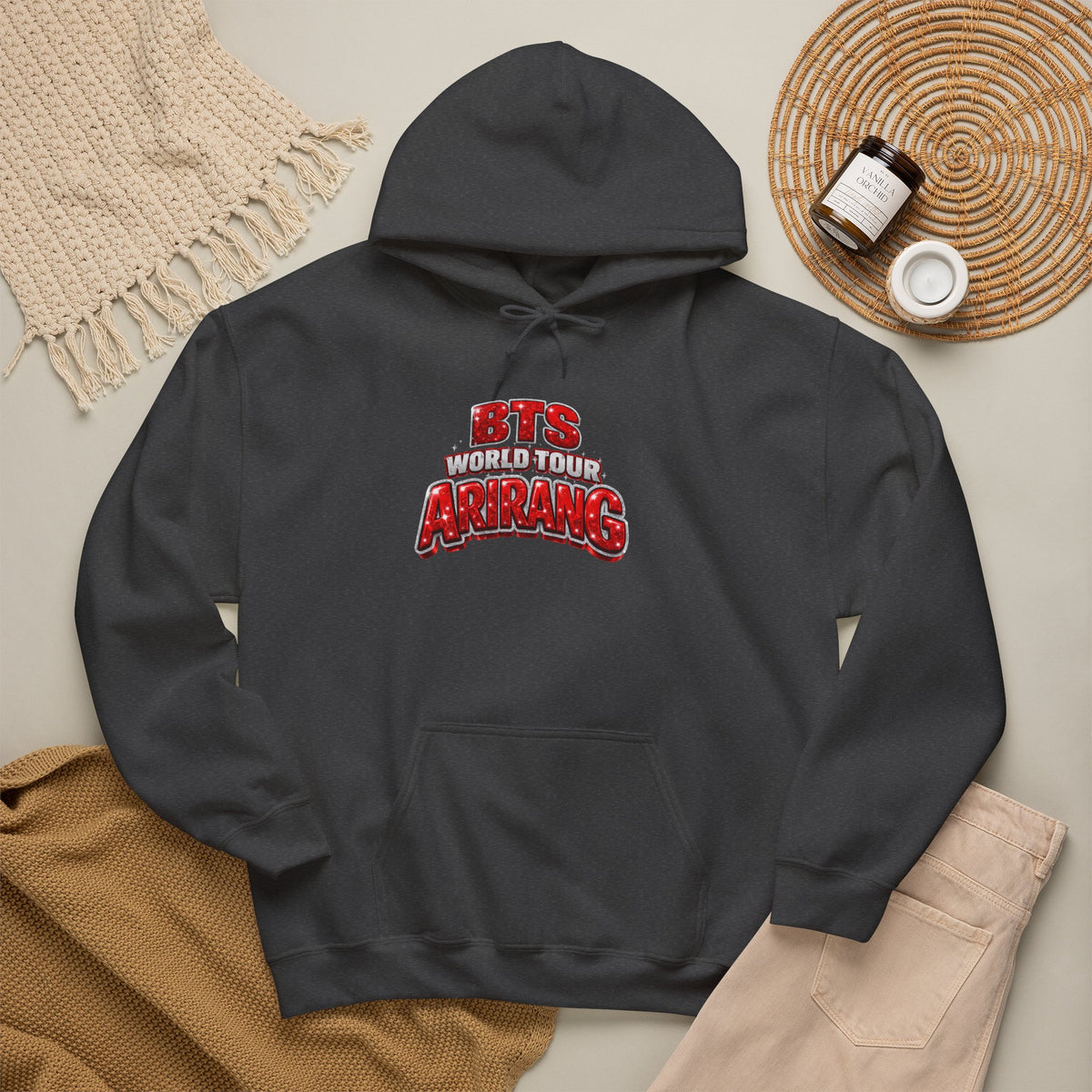 BTS Hoodie — "World Tour ARMY" Retro Red Graphic Pullover