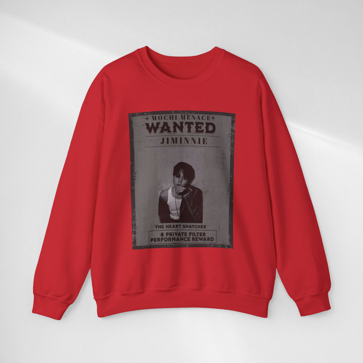 Wanted Poster Crewneck Sweatshirt — 'WANTED: Jiminie' Vintage K-Pop Graphic
