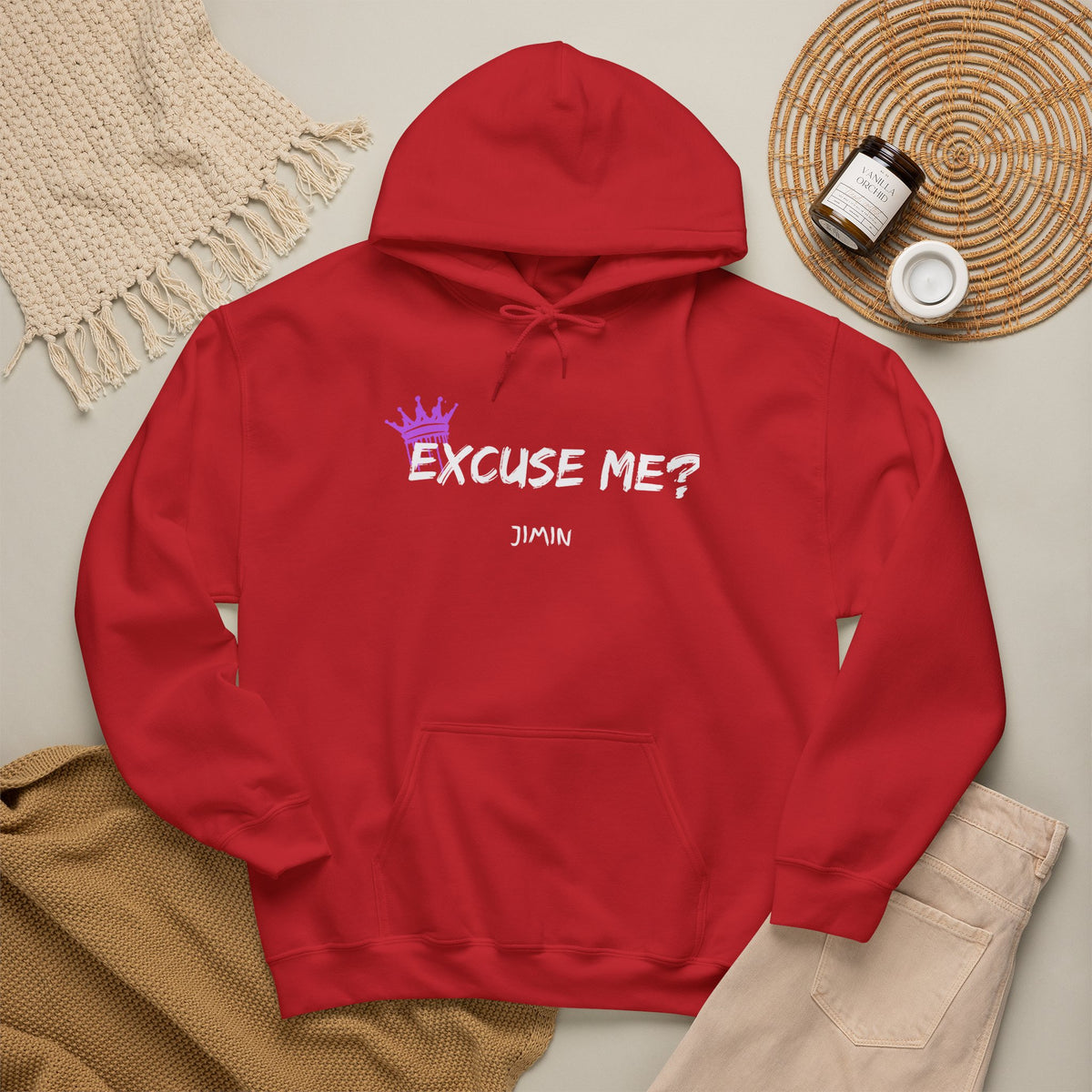 Excuse Me? Jimin Hoodie - K-Pop Fan Pullover with Crown Graphic