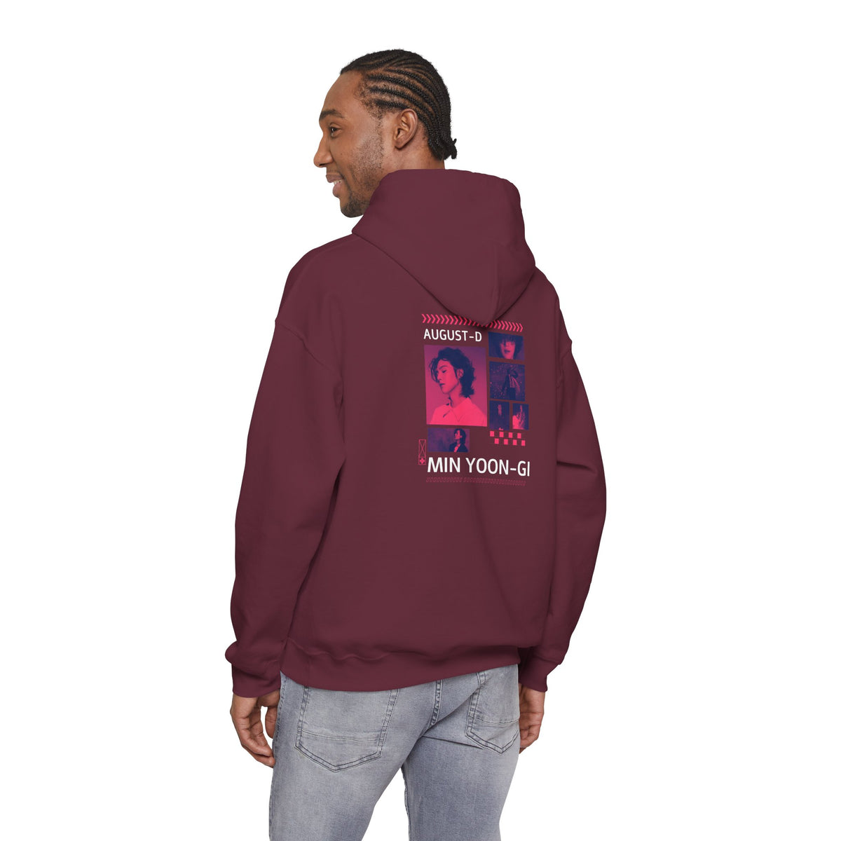 Suga Photo Collage Hoodie — Retro Pink Portraits Grid Design