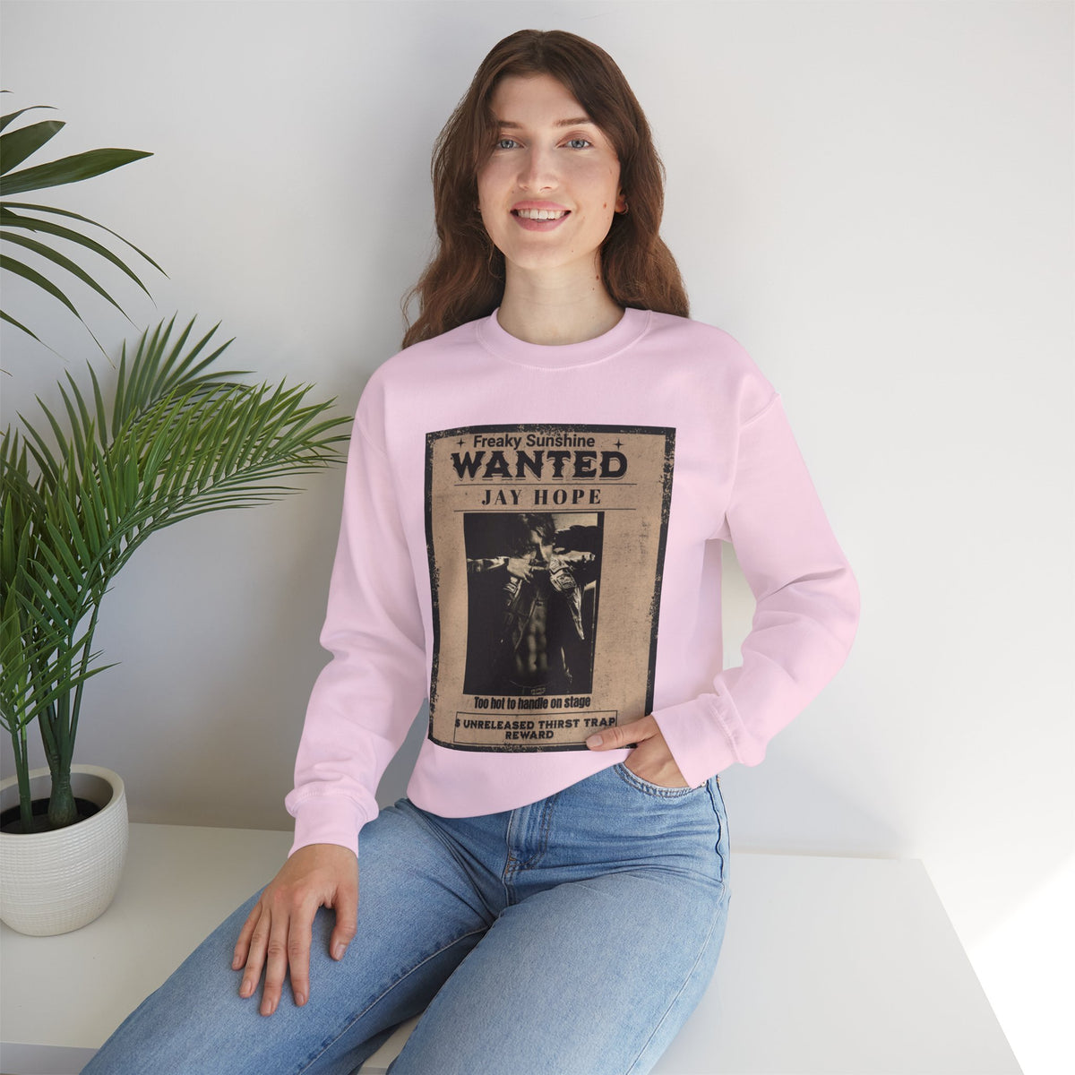 Wanted Poster Crewneck Sweatshirt – 'Freaky Sunshine: WANTED Jay Hope' Retro Graphic