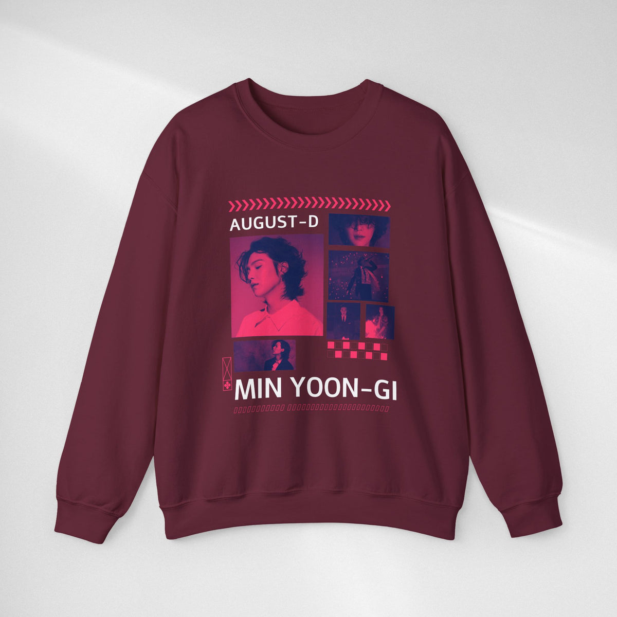 Suga Retro Photo Collage Sweatshirt — Pink Neon Portrait Crewneck