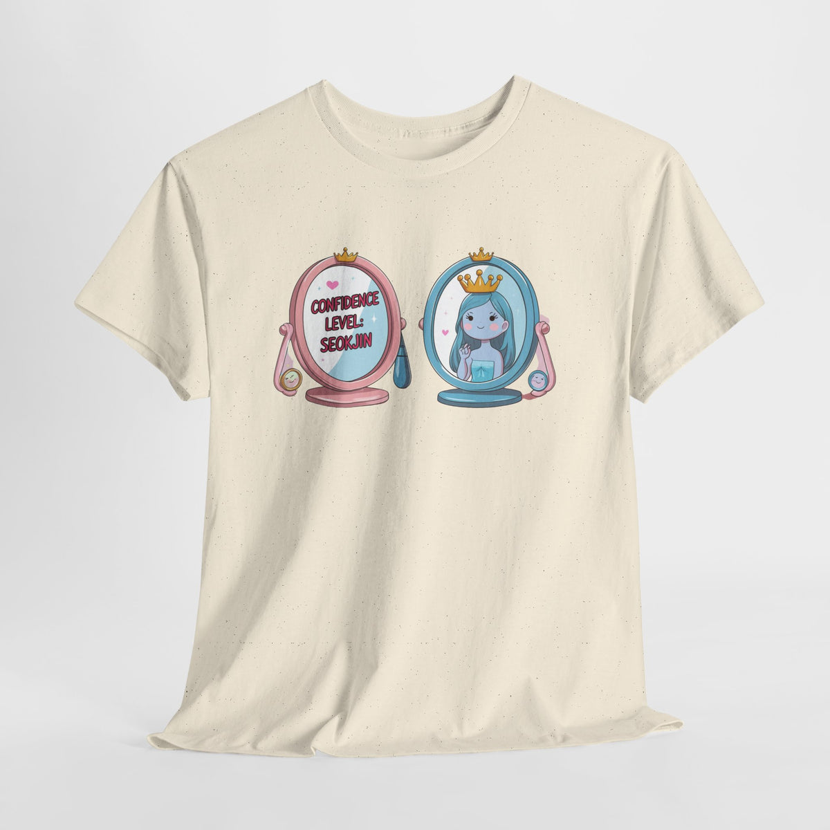 JIN Level Shirt — Cute Pink & Blue Mirrors Graphic Tee ("Comfort Level: Secure")