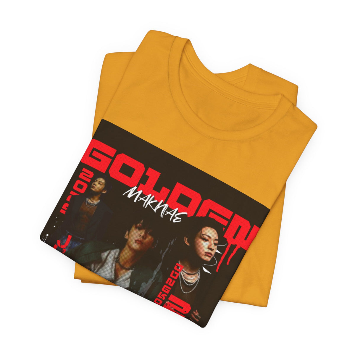 Jungkook Graphic Tee — Golden (Red Text)