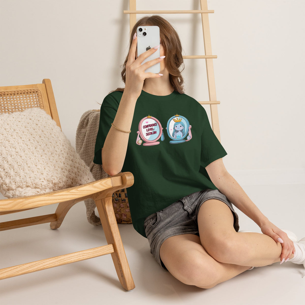 JIN Level Shirt — Cute Pink & Blue Mirrors Graphic Tee ("Comfort Level: Secure")