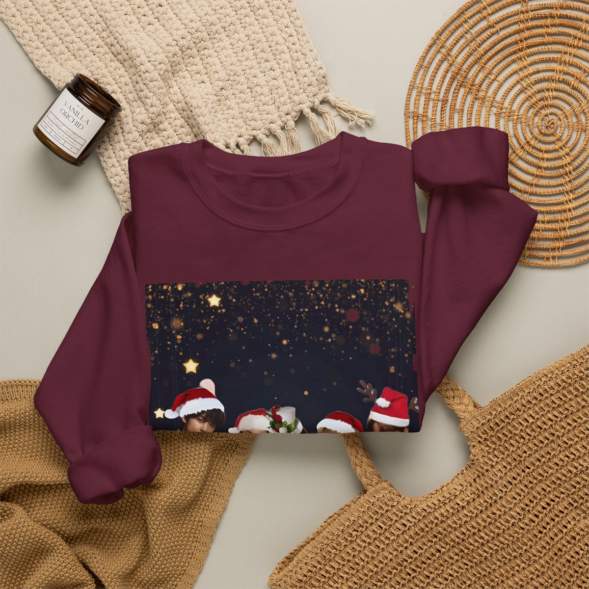 BTS Holiday Crewneck Sweatshirt — Festive Group Photo Design