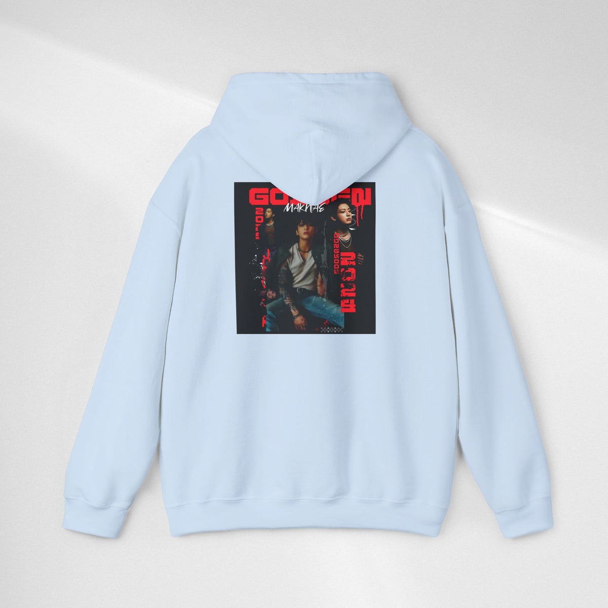 JK Hoodie - 'GOLDEN MAKNAE' Portrait Graphic Hoodie (Red Noir Band Art)