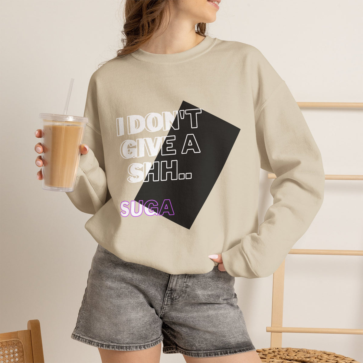 Suga Fan Crewneck Sweatshirt — "I Don't Give A Shh... Suga" Graphic