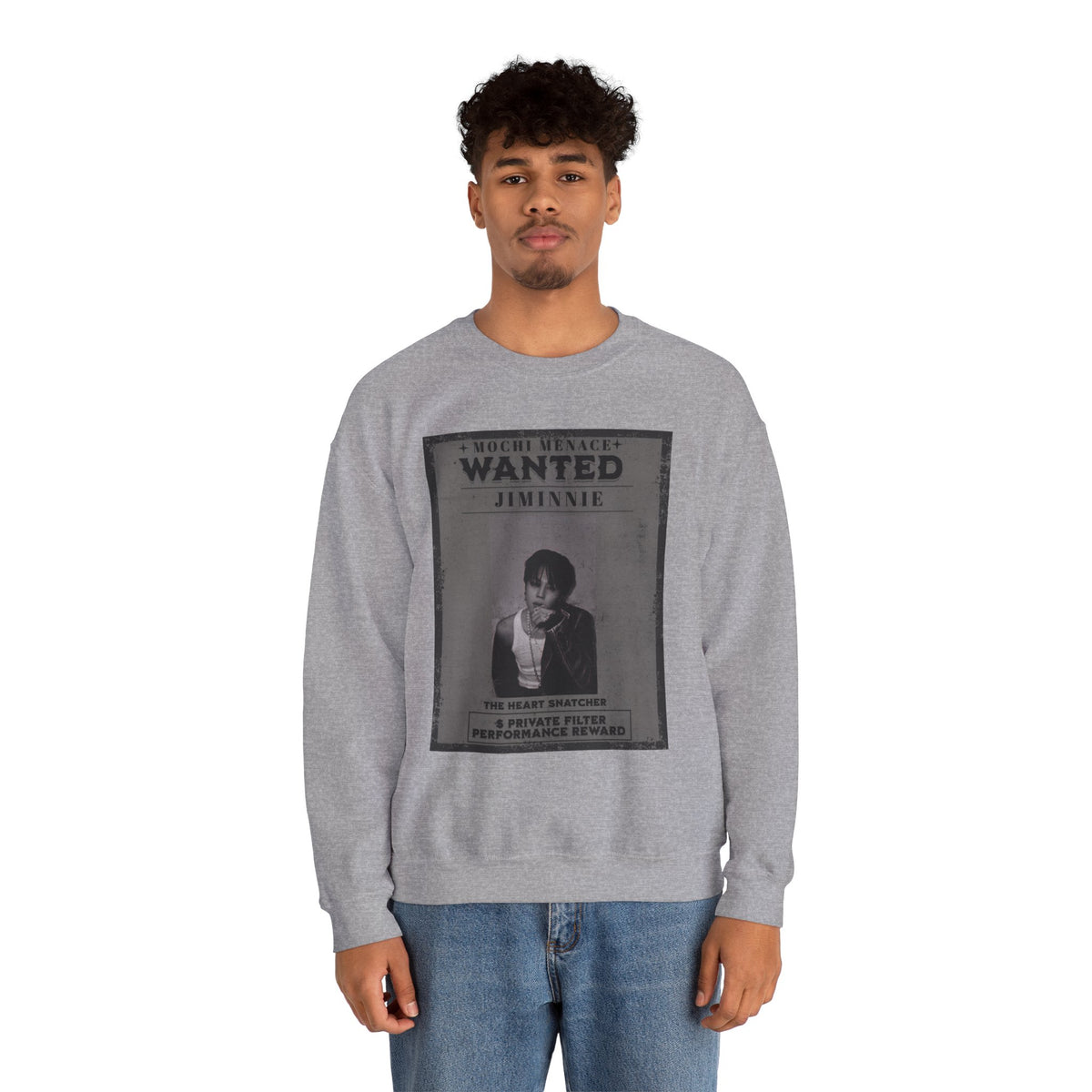 Wanted Poster Crewneck Sweatshirt — 'WANTED: Jiminie' Vintage K-Pop Graphic