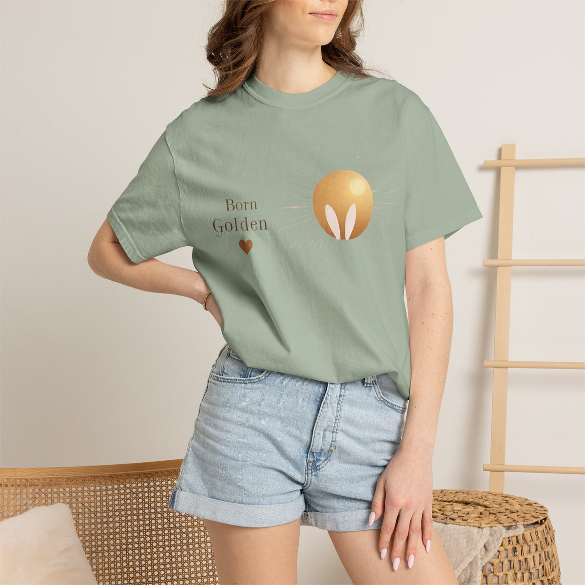 JK Born Golden Tee — Minimal Sun Badge Graphic T-Shirt