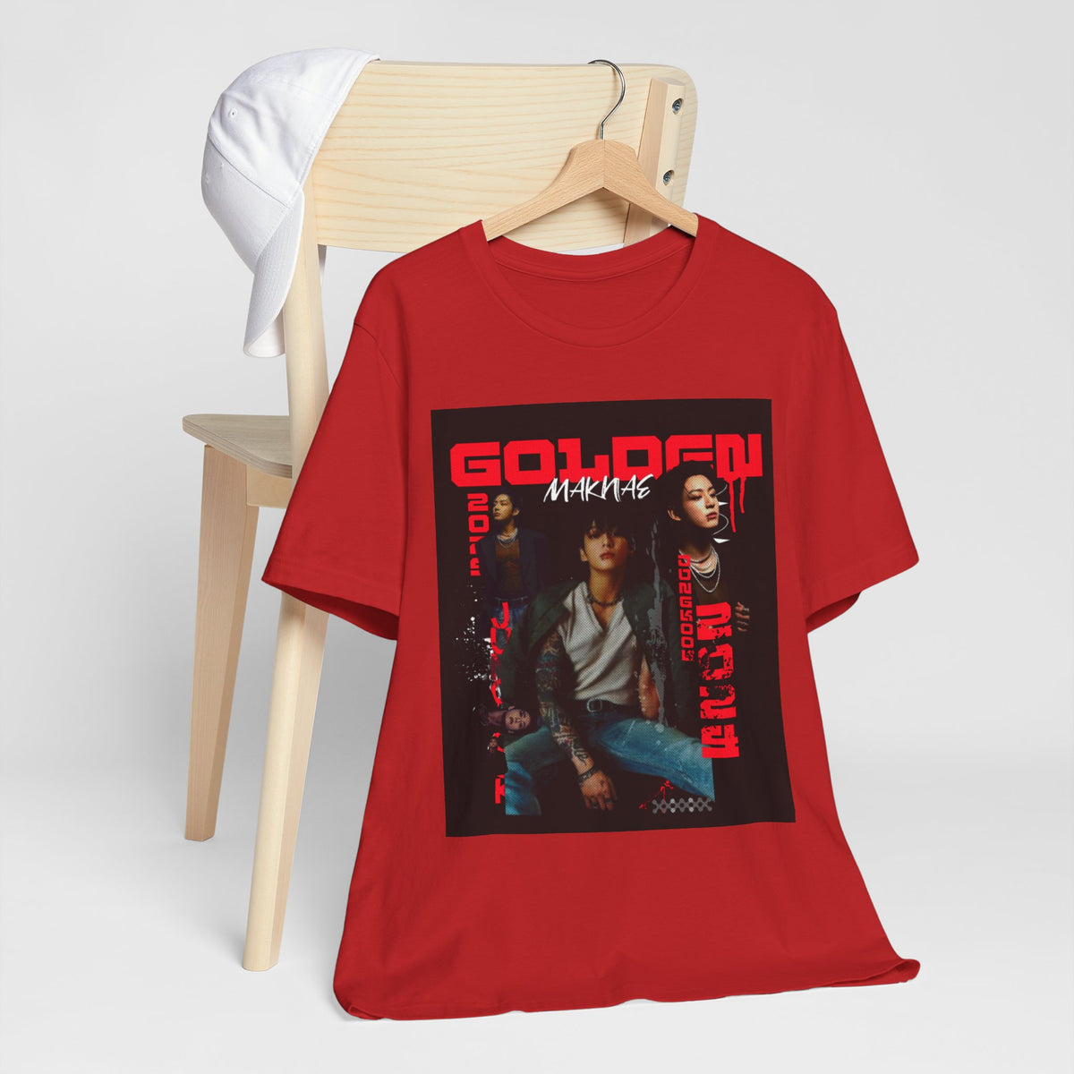 Jungkook Graphic Tee — Golden (Red Text)