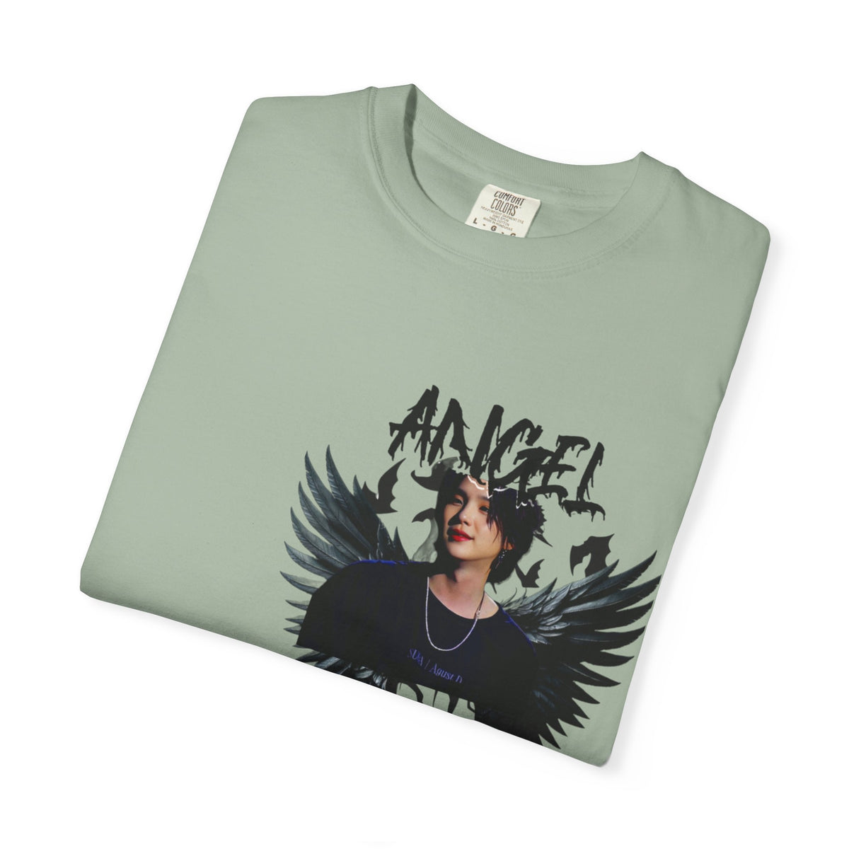 Angel Wings Graphic T-Shirt — 'Angel' Photo Tee with Dark Wing Illustration