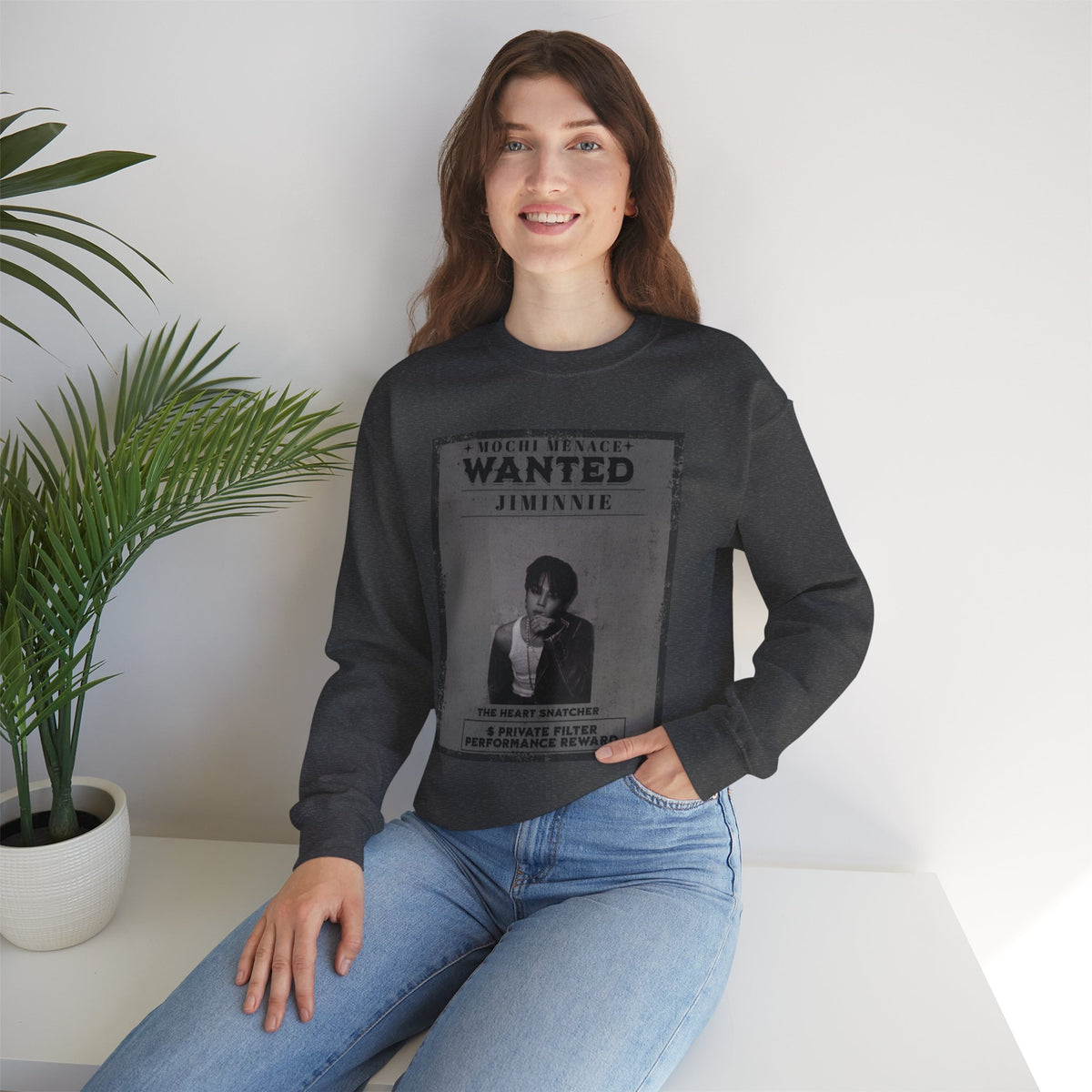 Wanted Poster Crewneck Sweatshirt — 'WANTED: Jiminie' Vintage K-Pop Graphic
