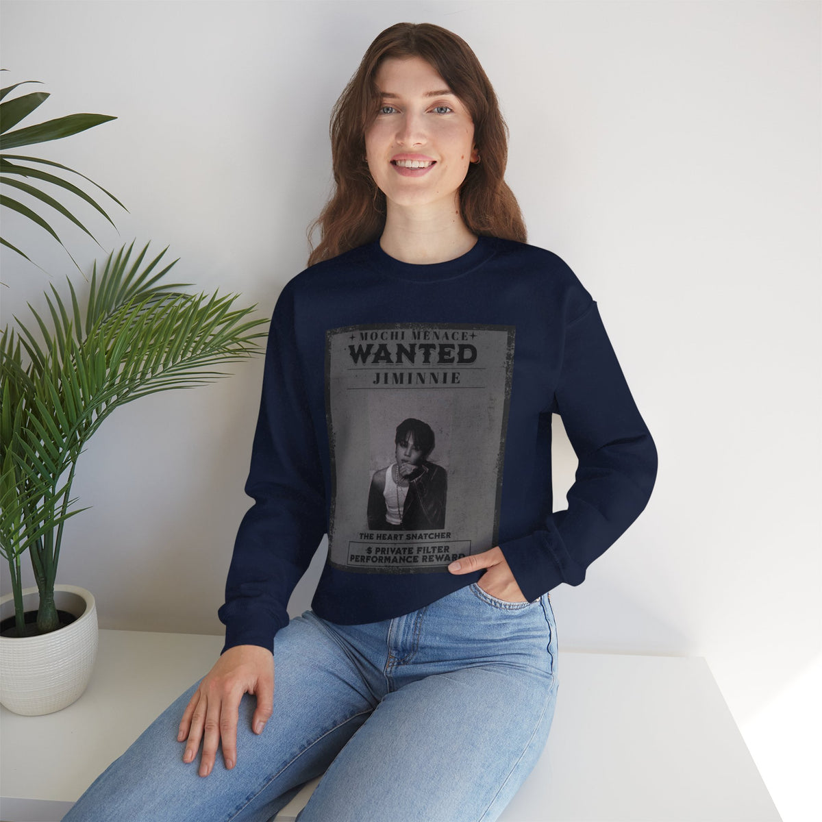 Wanted Poster Crewneck Sweatshirt — 'WANTED: Jiminie' Vintage K-Pop Graphic