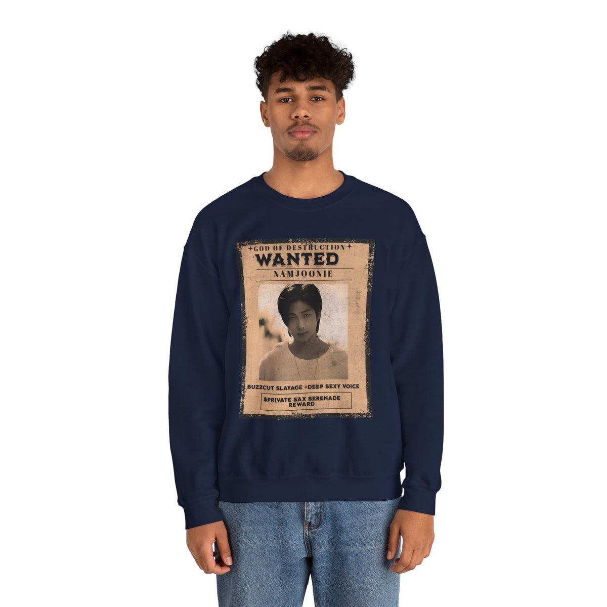 Wanted Poster Crewneck Sweatshirt — 'Wanted: Namjoonie' Vintage K-Pop Graphic