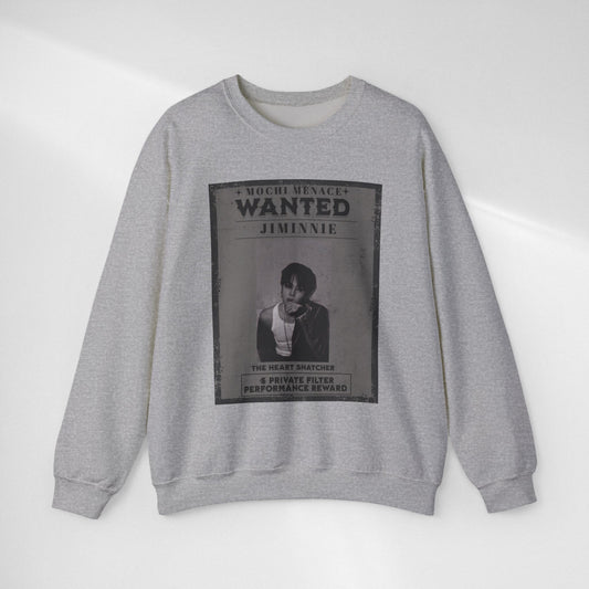 Wanted Poster Crewneck Sweatshirt — 'WANTED: Jiminie' Vintage K-Pop Graphic