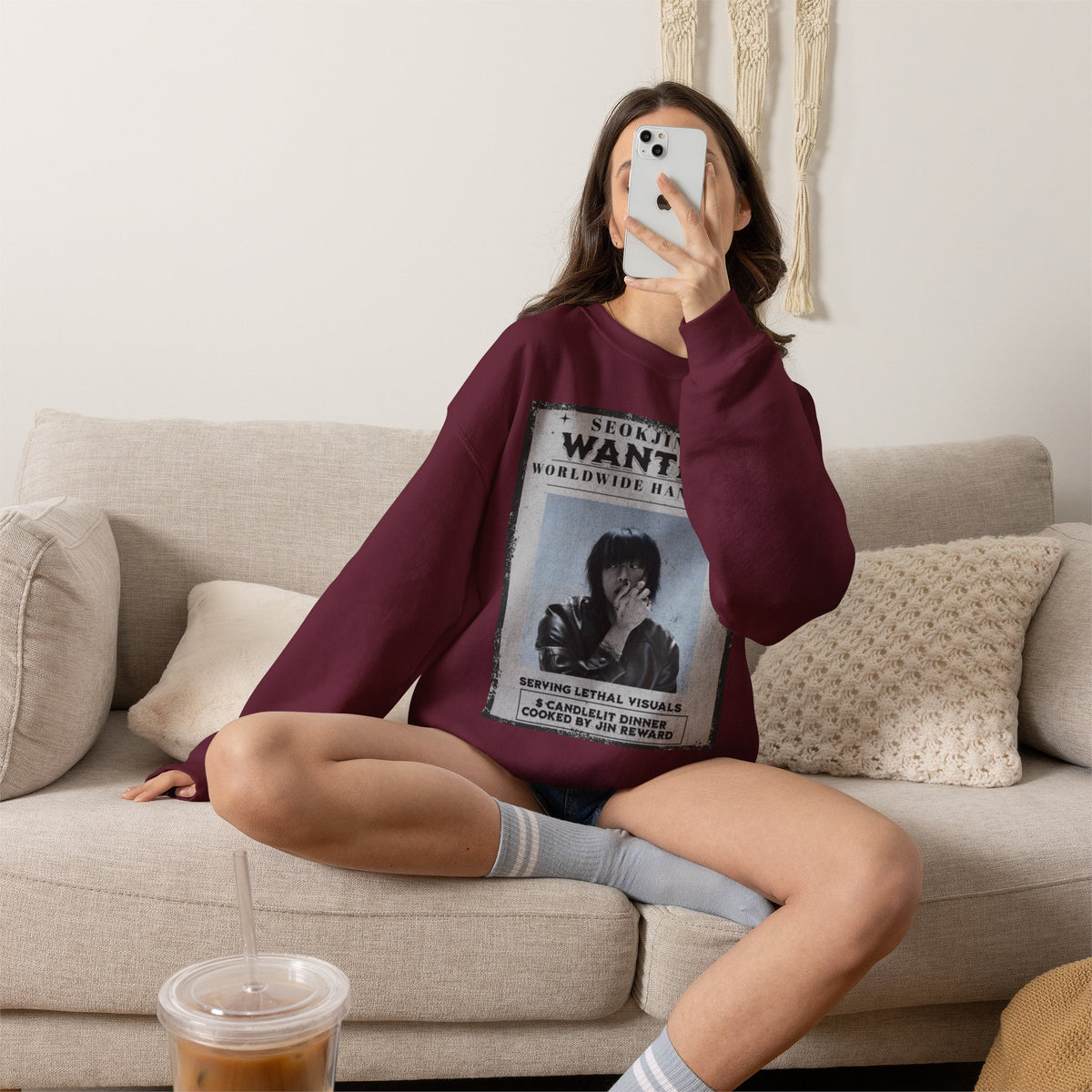 Crewneck Sweatshirt — 'Seojin Wanted: Worldwide Handsome' Vintage Poster Graphic