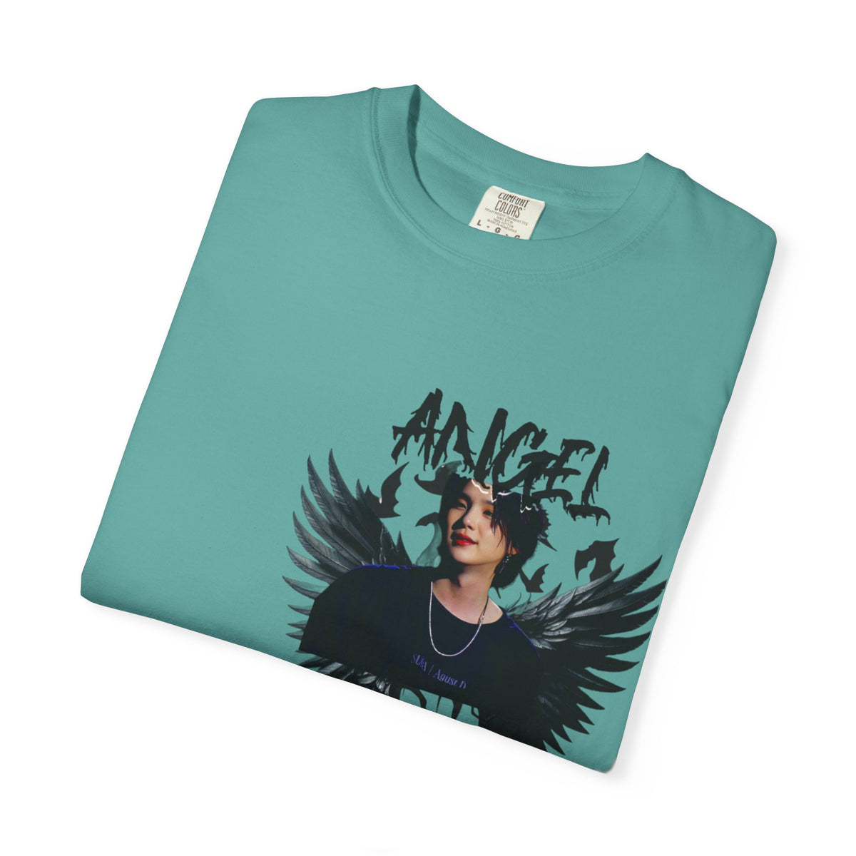 Angel Wings Graphic T-Shirt — 'Angel' Photo Tee with Dark Wing Illustration